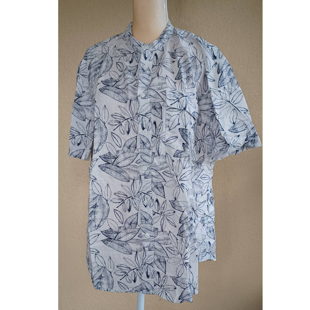Merona Linen Blend Foliage Leaf Print Button Up Shirt